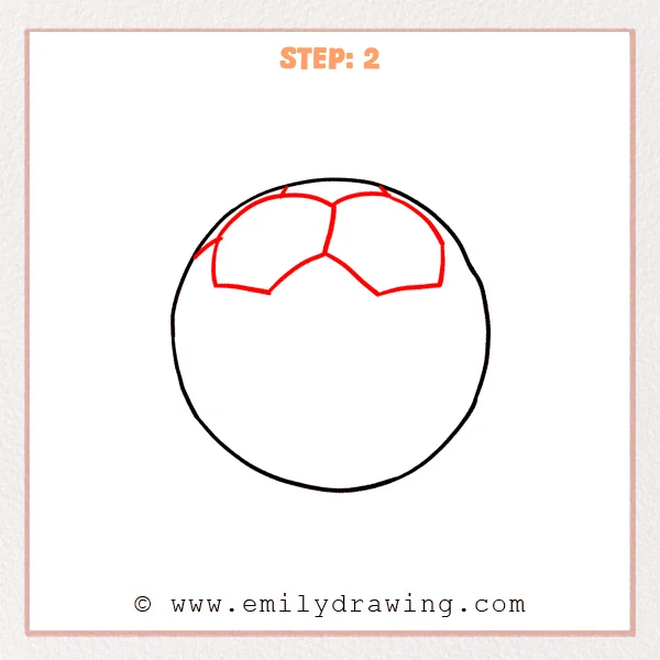 how to draw a cartoon soccer ball - Cartoon soccer ball Step 2 showing the first connected panels across the top