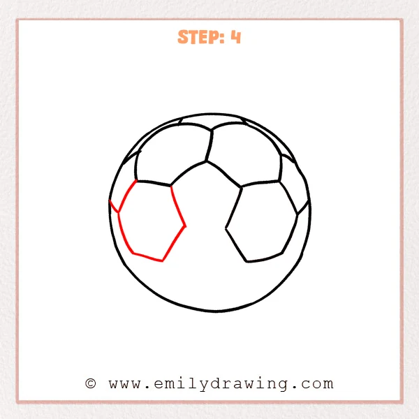 how to draw a cartoon soccer ball - Cartoon soccer ball Step 4 showing matching large panels on both sides