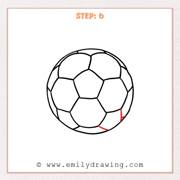 how to draw a cartoon soccer ball - Cartoon soccer ball Step 6 showing the completed connected panel pattern