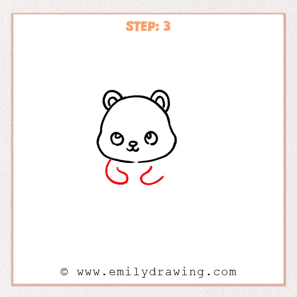 how to draw a cartoon squirrel - Cartoon squirrel Step 3 showing two inward-curving front paws