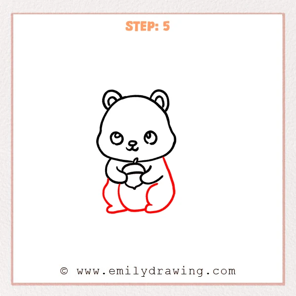 how to draw a cartoon squirrel - Cartoon squirrel Step 5 showing a rounded body and two seated hind legs