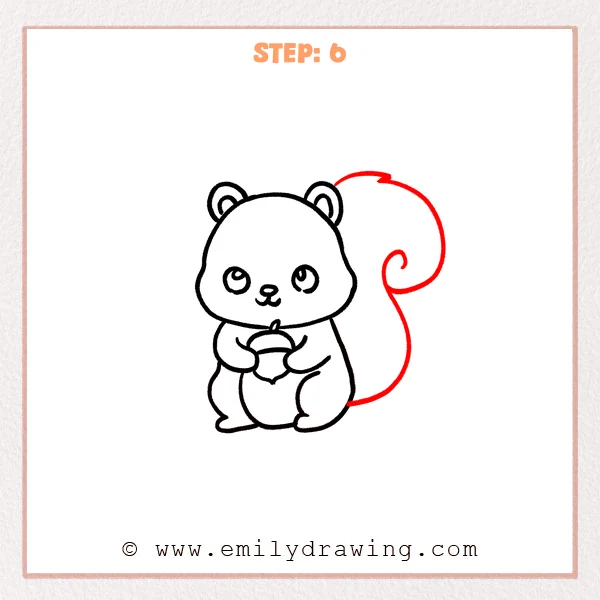 how to draw a cartoon squirrel - Cartoon squirrel Step 6 showing a large curled tail behind the completed squirrel