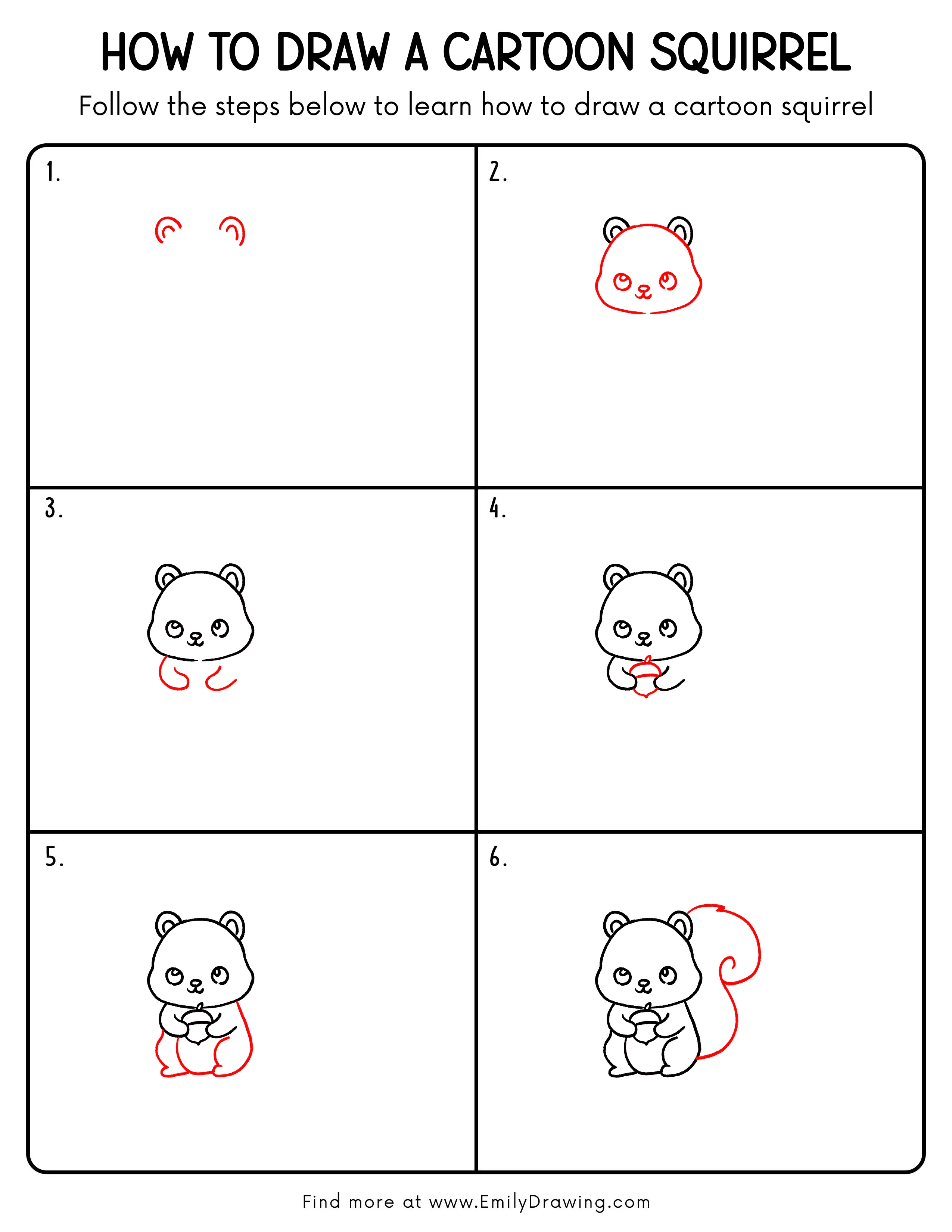 Printable Cartoon Squirrel Drawing Guide