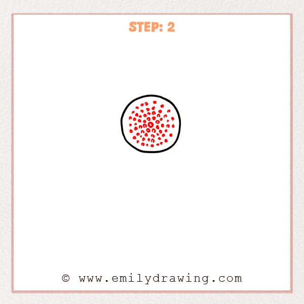 how to draw a cartoon sunflower - Cartoon sunflower Step 2 showing many seed marks inside the center