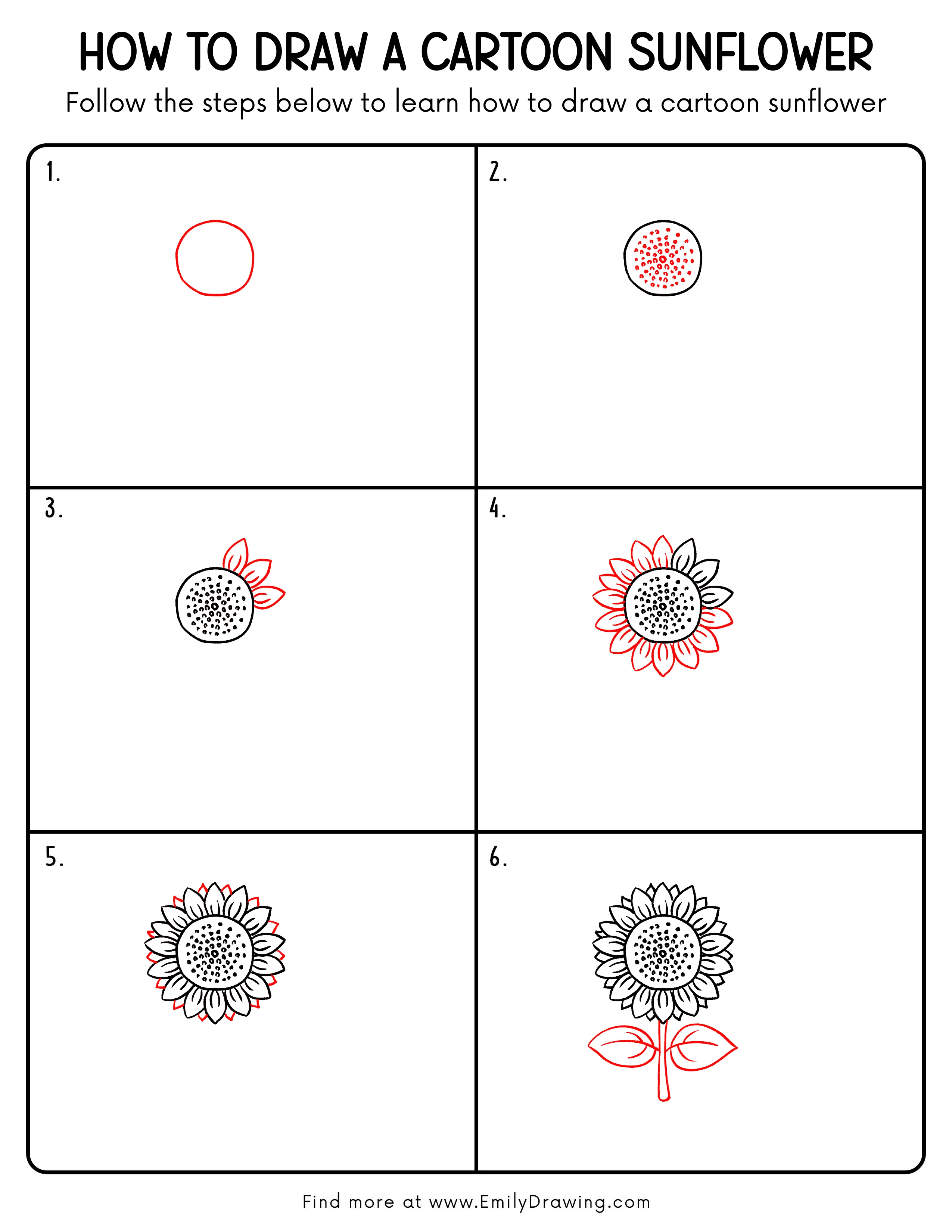 Printable Cartoon Sunflower Drawing Guide