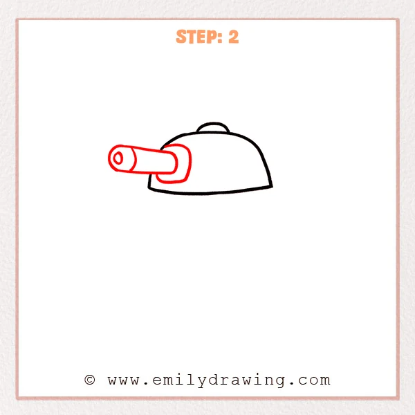 how to draw a cartoon tank - Cartoon tank Step 2 showing a cannon barrel extending from the turret