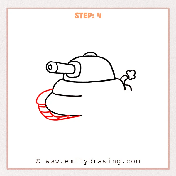how to draw a cartoon tank - Cartoon tank Step 4 showing the rounded left track with tread bands