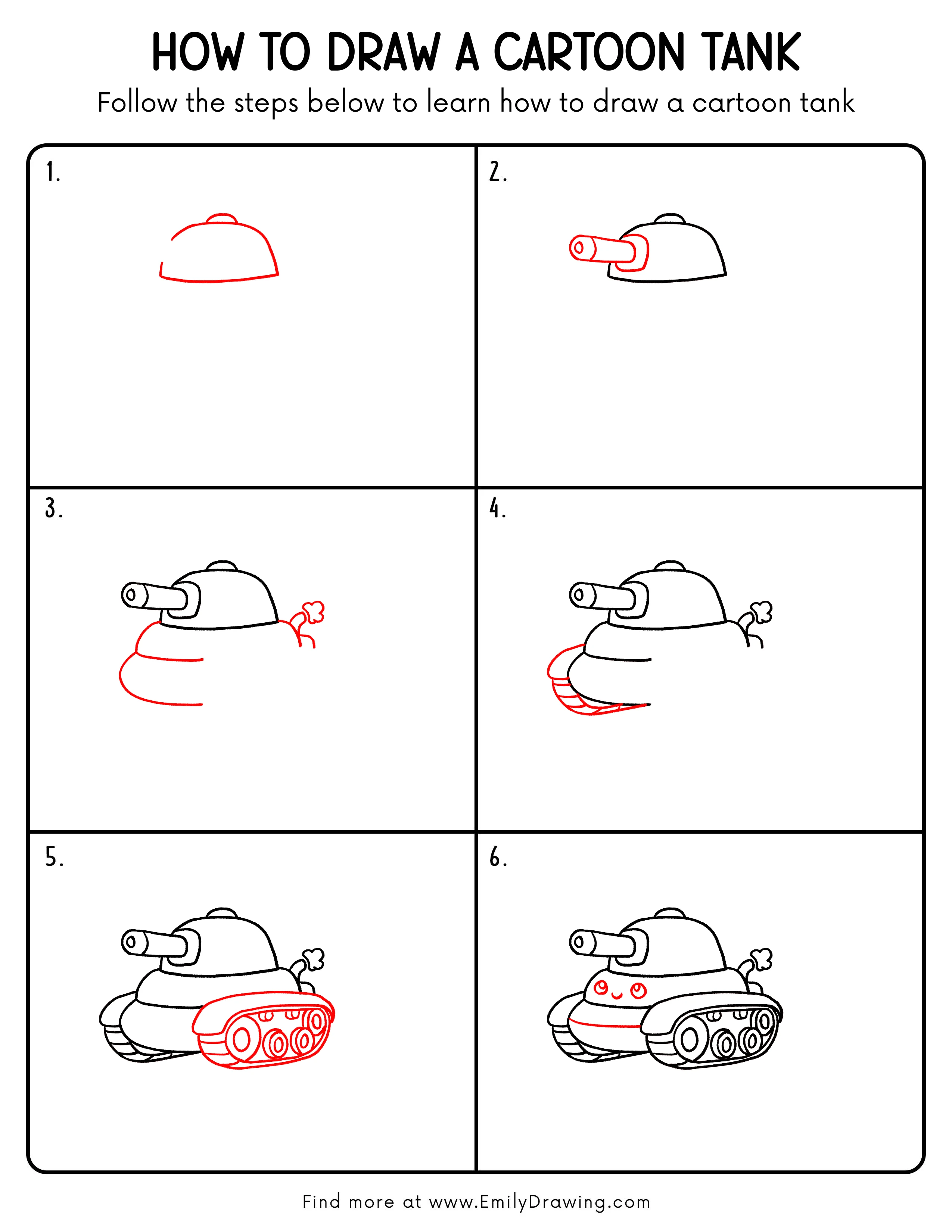 Printable Cartoon Tank Drawing Guide