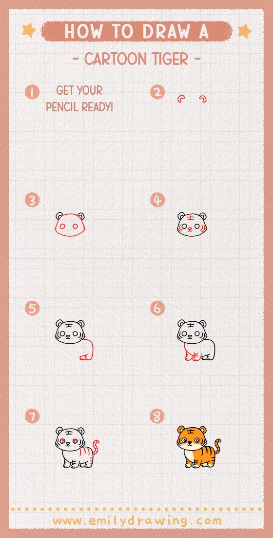how to draw a cartoon tiger pinterest pin