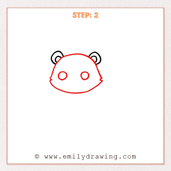 how to draw a cartoon tiger - Cartoon tiger Step 2 showing a rounded head, cheek tufts, and two circular eye shapes