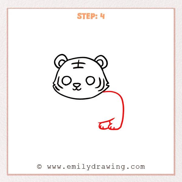 how to draw a cartoon tiger - Cartoon tiger Step 4 showing a rounded body with one rear leg and a partly visible back paw