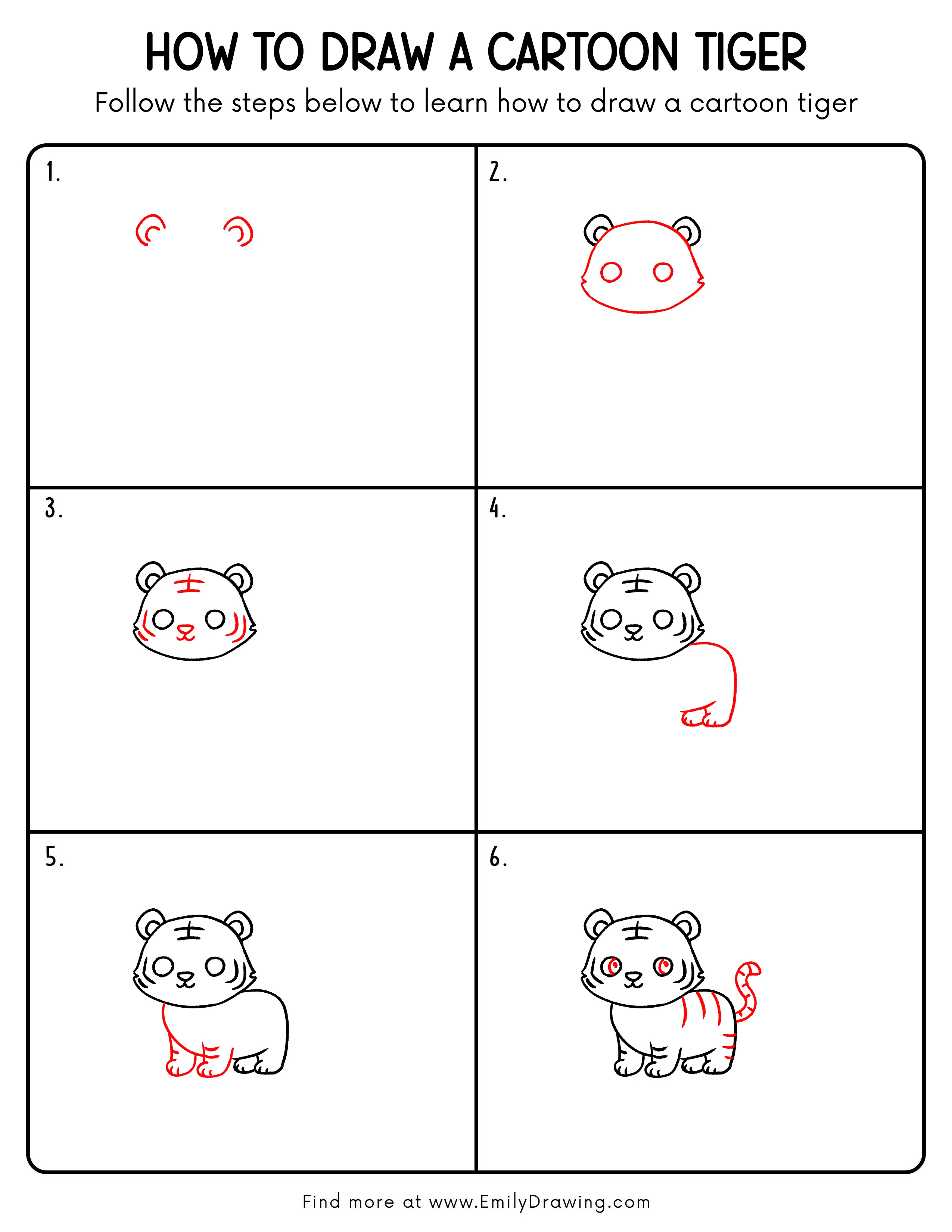 Printable Cartoon Tiger Drawing Guide