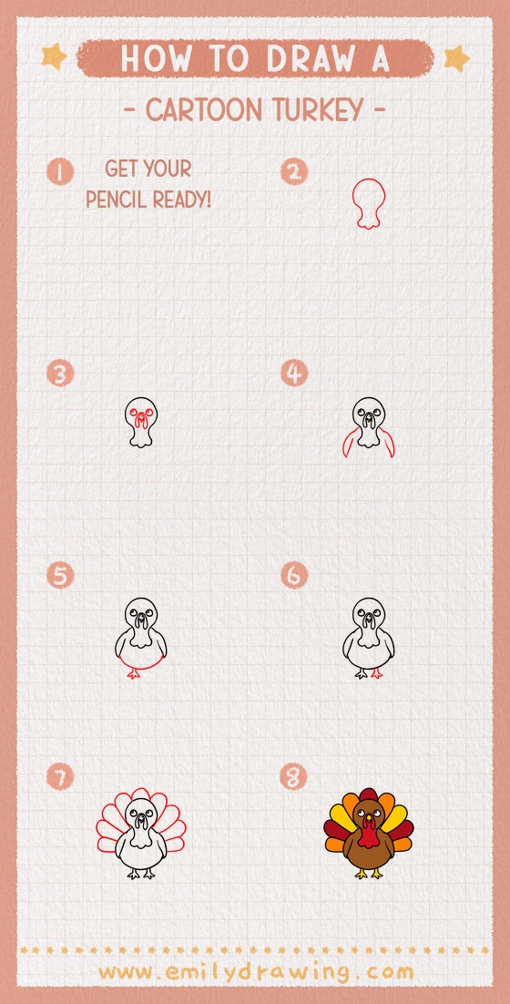 how to draw a cartoon turkey pinterest pin