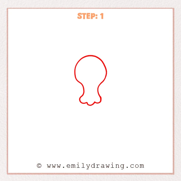 how to draw a cartoon turkey - Cartoon turkey Step 1 showing a round head, narrow neck, and scalloped lower edge