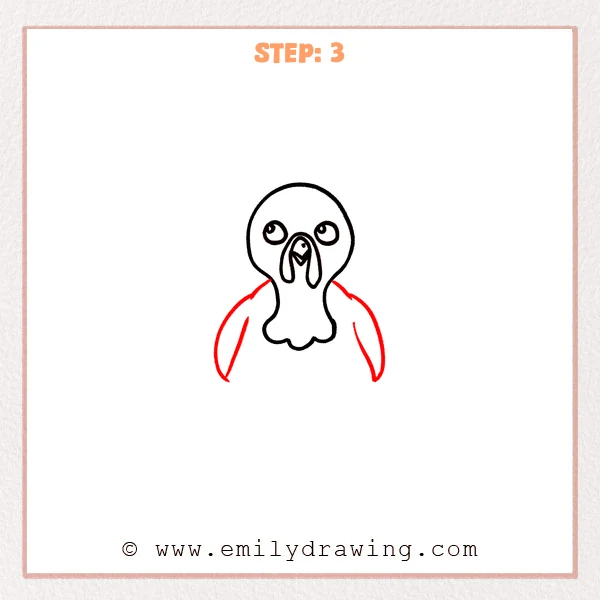 how to draw a cartoon turkey - Cartoon turkey Step 3 showing two long folded wings