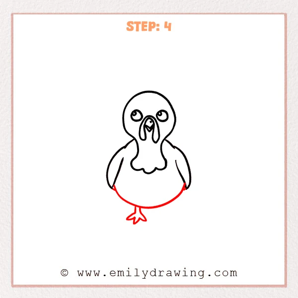 how to draw a cartoon turkey - Cartoon turkey Step 4 showing a round body and one three-toed foot