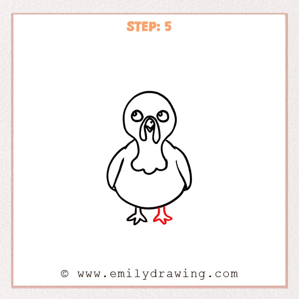 how to draw a cartoon turkey - Cartoon turkey Step 5 showing two matching feet beneath the body