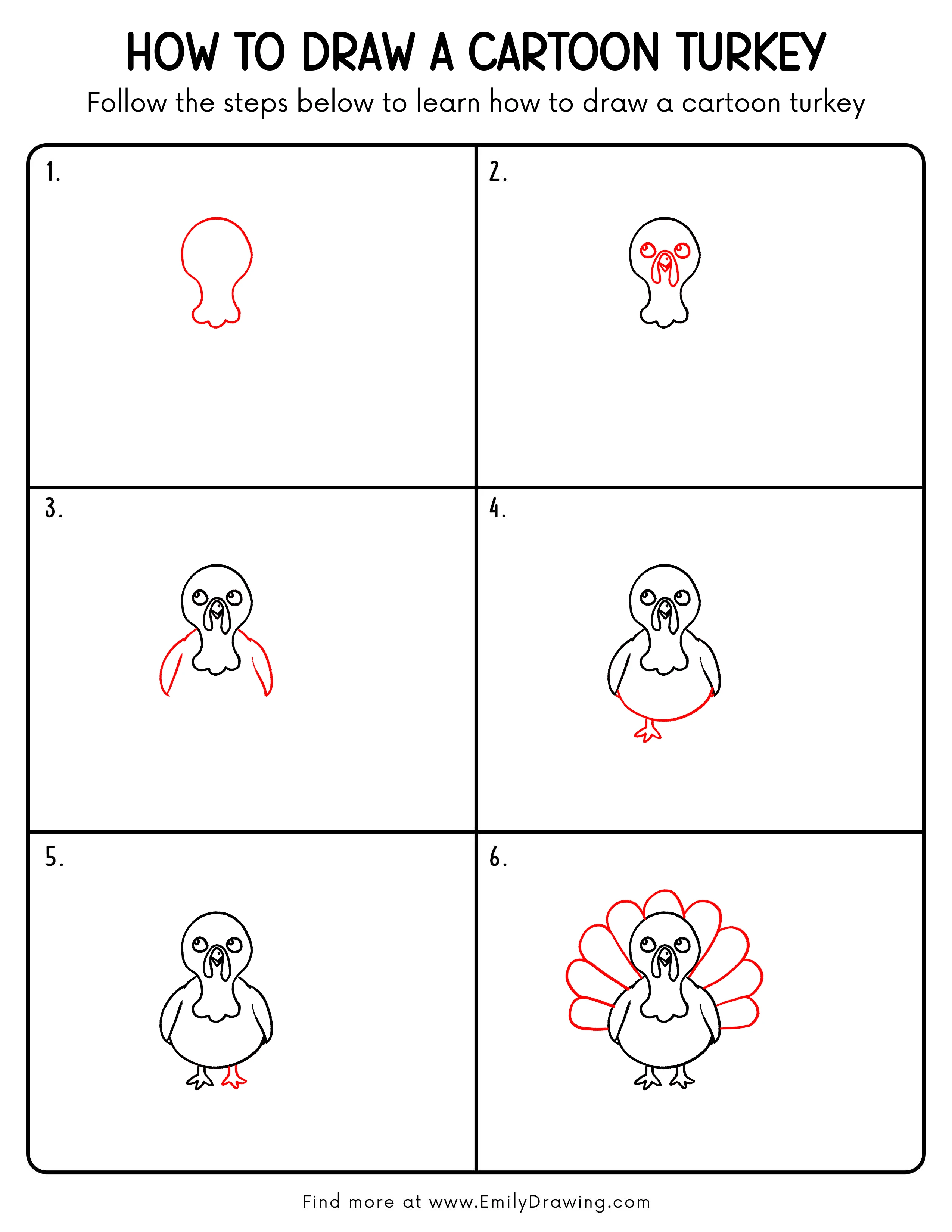 Printable Cartoon Turkey Drawing Guide