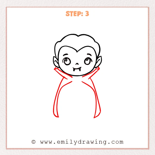 how to draw a cartoon vampire - Cartoon vampire Step 3 showing a tall collar and long open cape