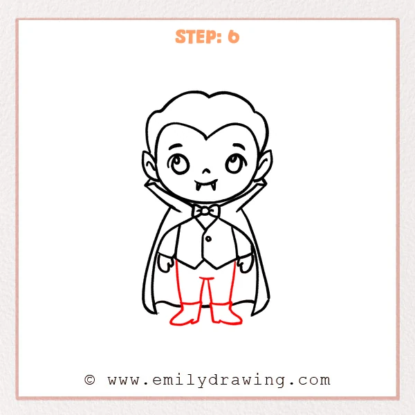how to draw a cartoon vampire - Cartoon vampire Step 6 showing two trouser legs and pointed boots