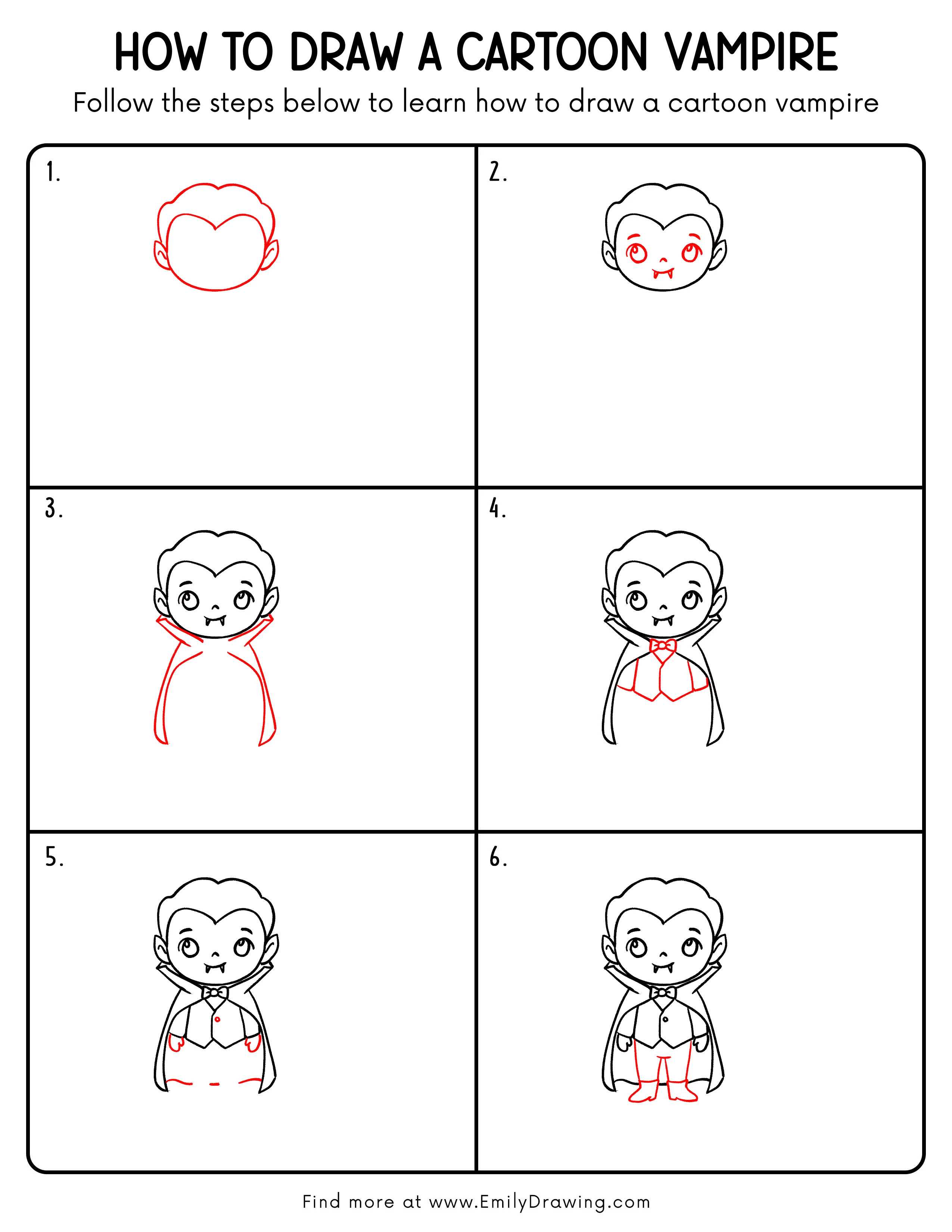 Printable Cartoon Vampire Drawing Guide