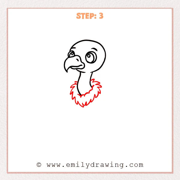 how to draw a cartoon vulture - Cartoon vulture Step 3 showing a shaggy feather ruff around the neck