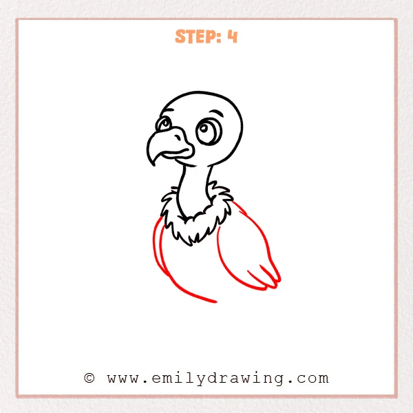 how to draw a cartoon vulture - Cartoon vulture Step 4 showing a rounded body and folded side wing