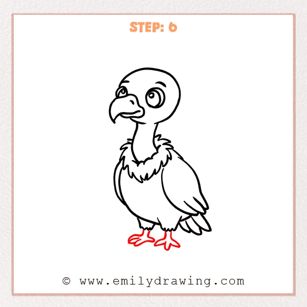 how to draw a cartoon vulture - Cartoon vulture Step 6 showing two wide three-toed feet