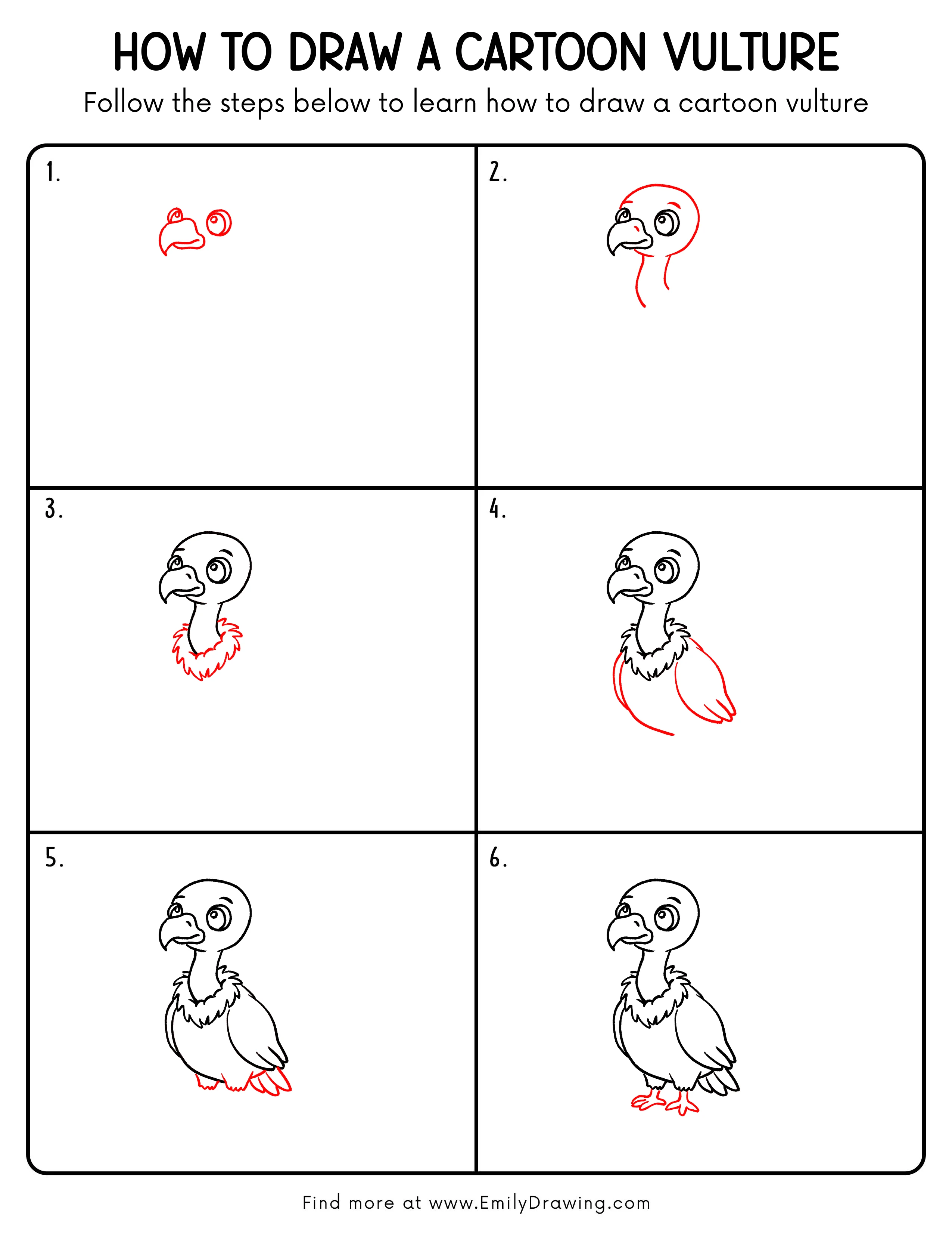 Printable Cartoon Vulture Drawing Guide