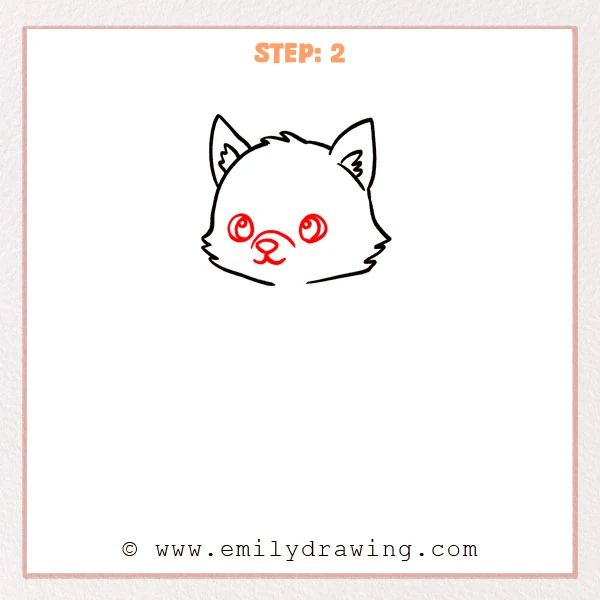 how to draw a cartoon werewolf - Cartoon werewolf Step 2 showing bright eyes, a round nose, and small mouth