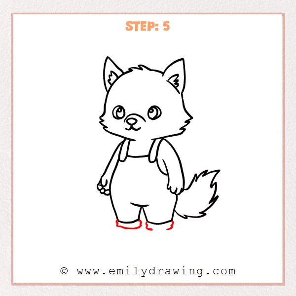how to draw a cartoon werewolf - Cartoon werewolf Step 5 showing rolled cuffs on both trouser legs