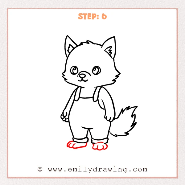 how to draw a cartoon werewolf - Cartoon werewolf Step 6 showing two broad furry paws with curved toes
