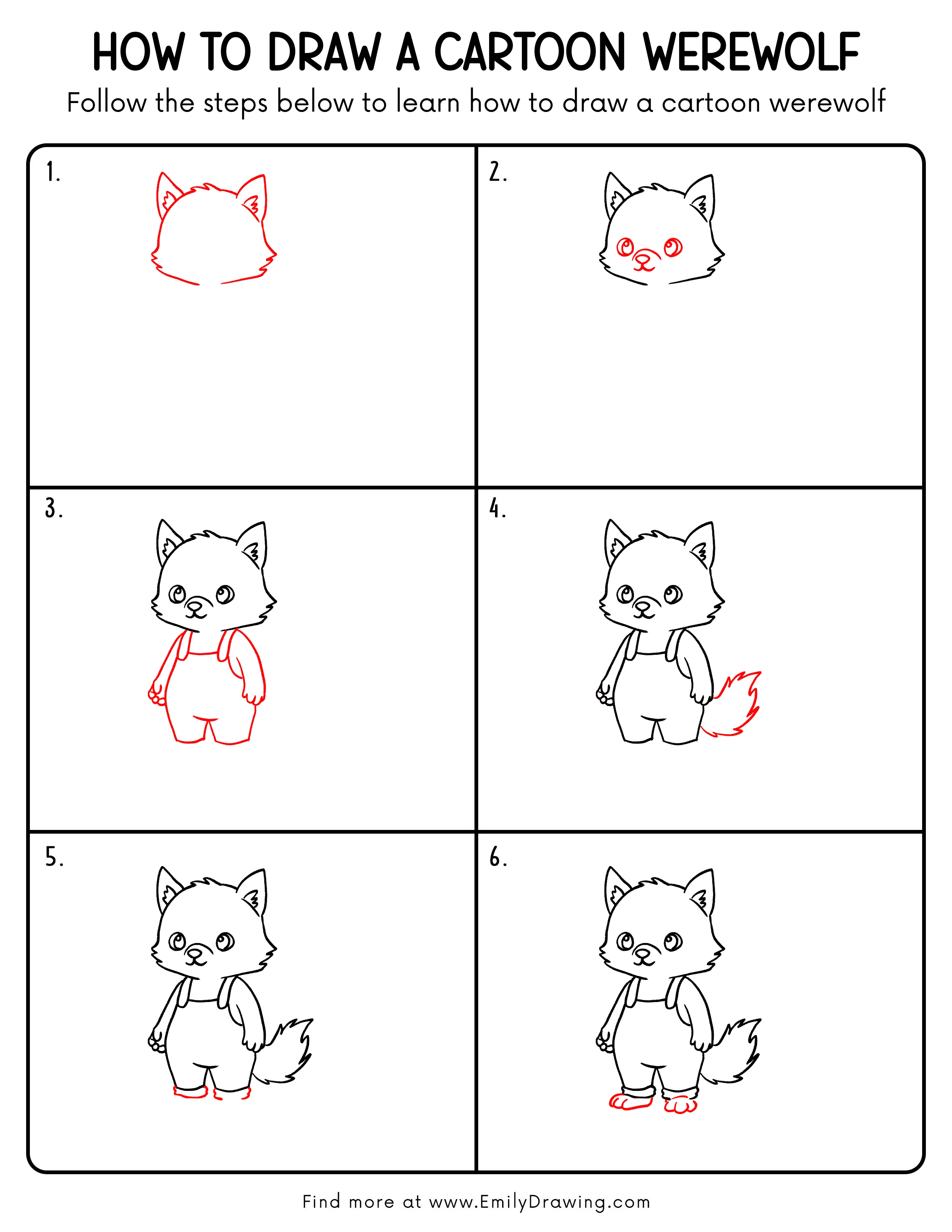 Printable Cartoon Werewolf Drawing Guide
