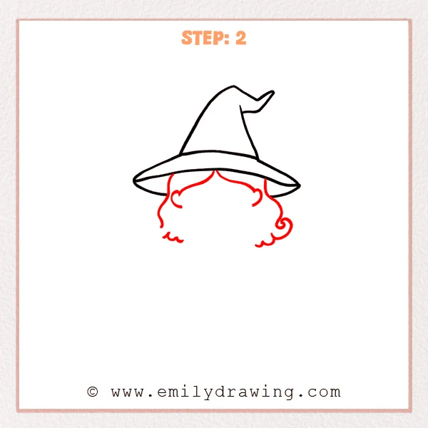 how to draw a cartoon witch - Cartoon witch Step 2 showing parted wavy hair and two ears