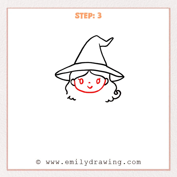 how to draw a cartoon witch - Cartoon witch Step 3 showing an oval face with simple eyes and smile