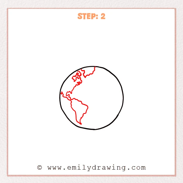 how to draw a cartoon world - Cartoon world Step 2 showing North and South America inside the globe