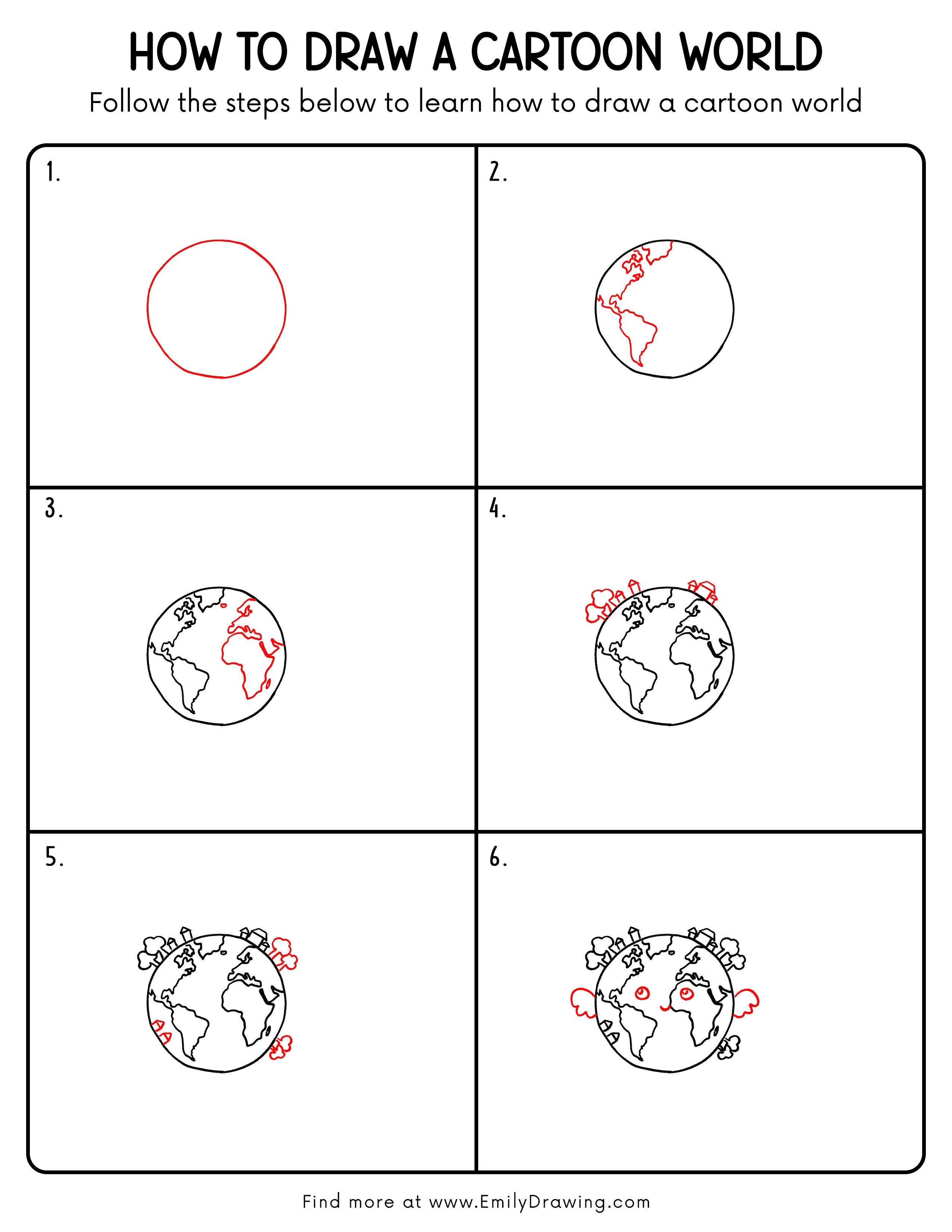 Printable Cartoon World Drawing Guide