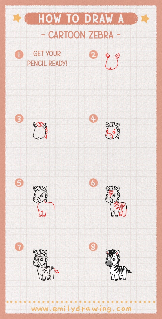 how to draw a cartoon zebra pinterest pin