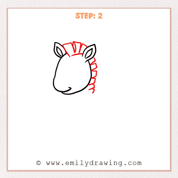 how to draw a cartoon zebra - Cartoon zebra Step 2 showing a tufted mane around the head