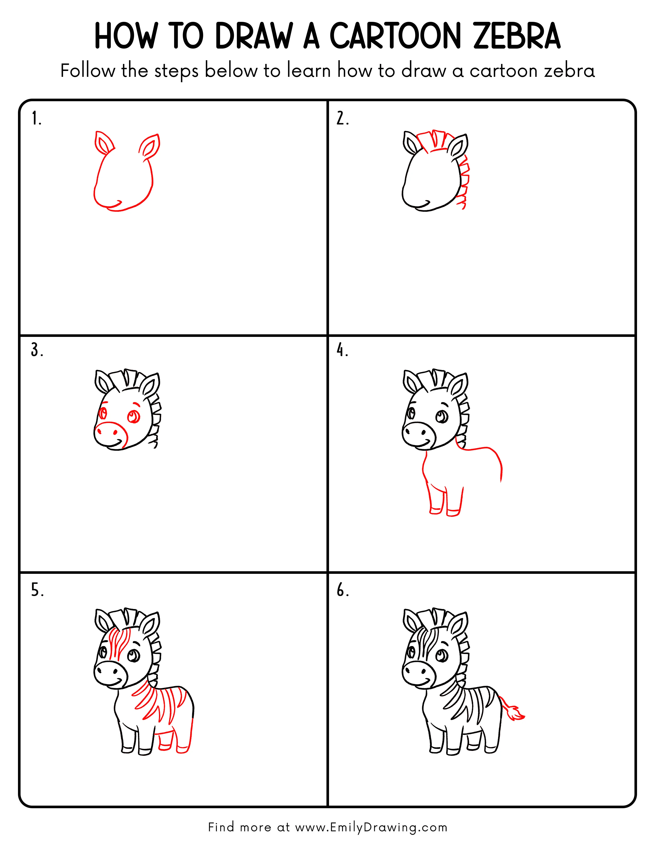 Printable Cartoon Zebra Drawing Guide