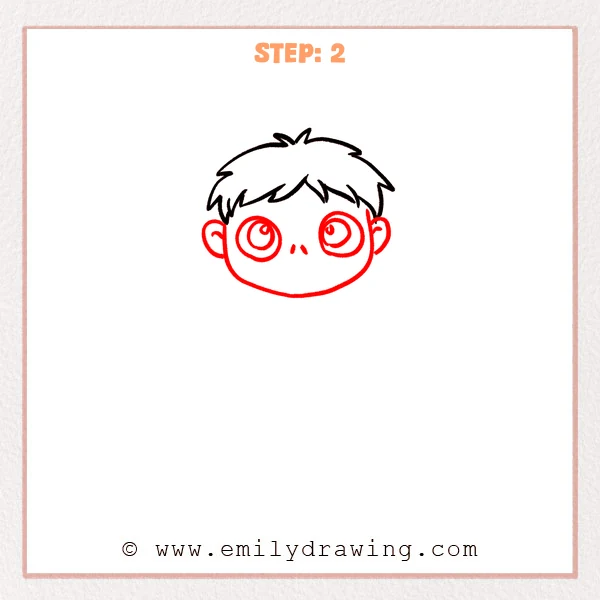 how to draw a cartoon zombie - Cartoon zombie Step 2 showing a round face with ears and huge ringed eyes