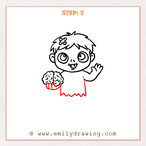 how to draw a cartoon zombie - Cartoon zombie Step 5 showing a loose shirt with a jagged torn hem