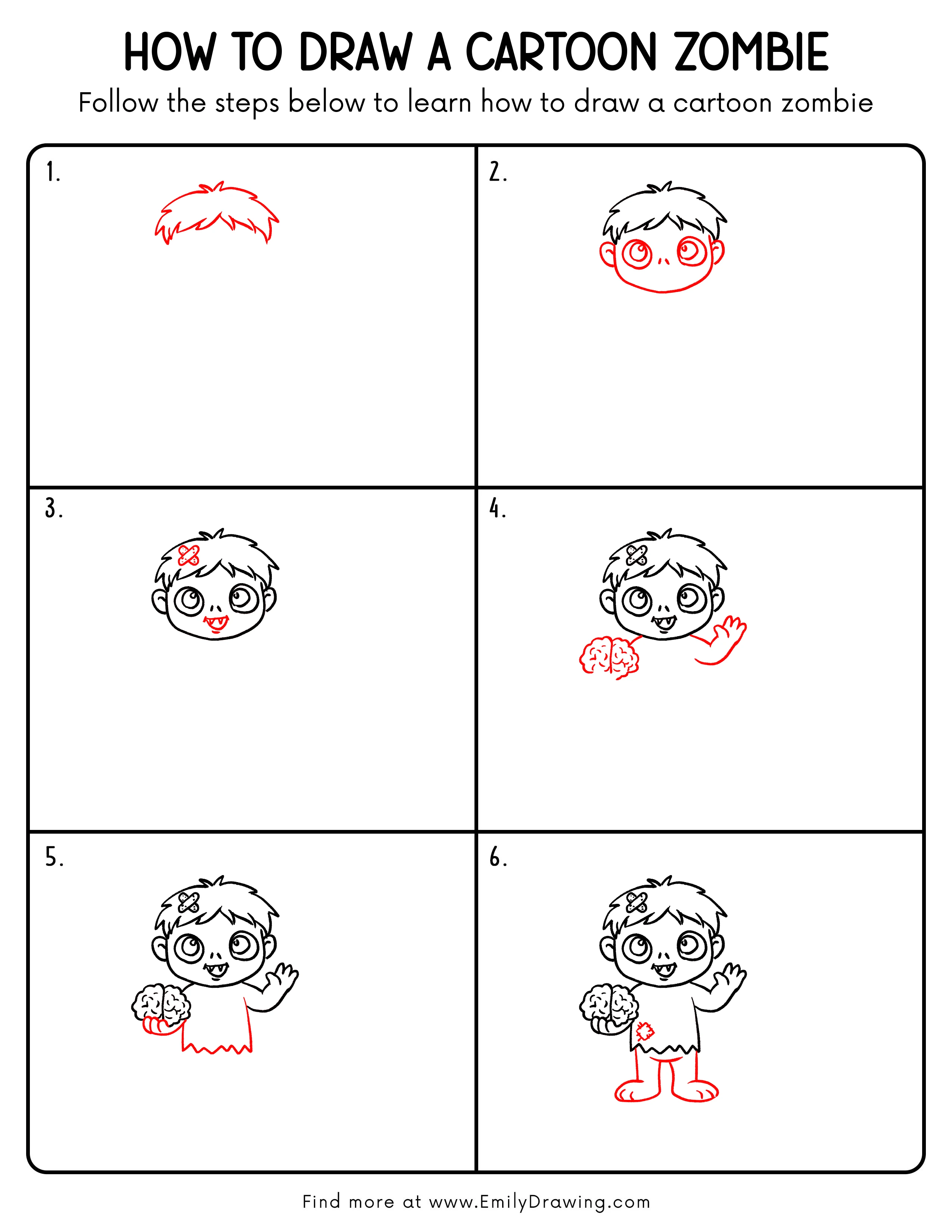 Printable Cartoon Zombie Drawing Guide