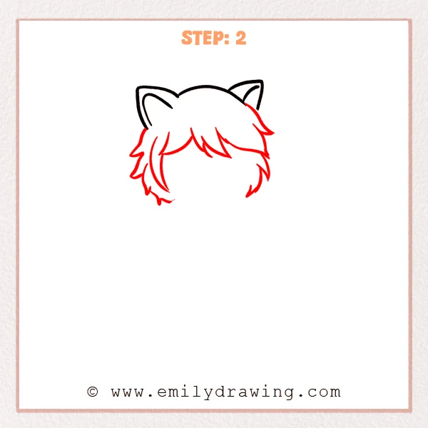 how to draw a cat noir - Cat noir Step 2 showing layered pointed hair beneath the cat ears
