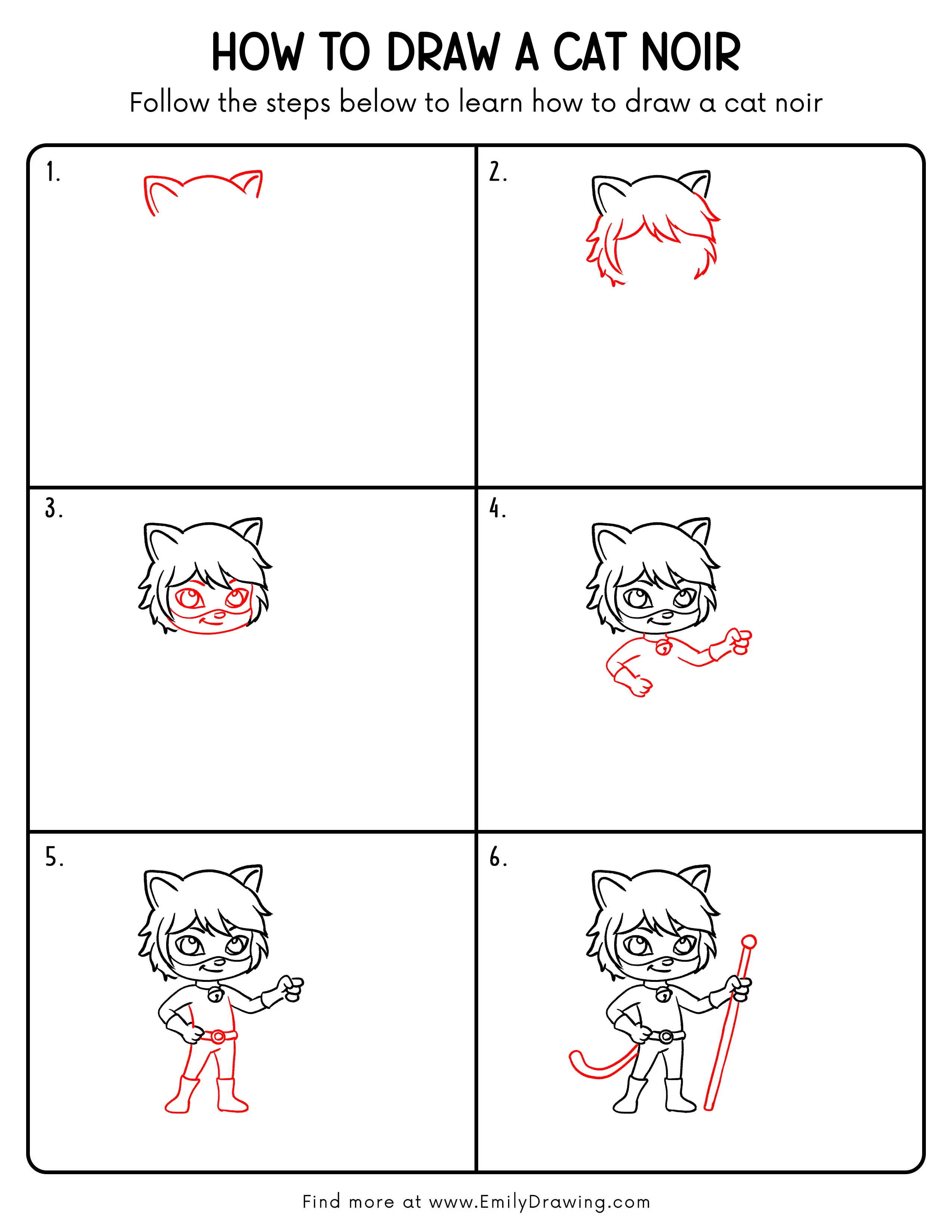 Printable Cat Noir Drawing Guide