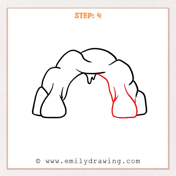 how to draw a cave - Cave Step 4 showing rounded rocks framing both sides of the entrance