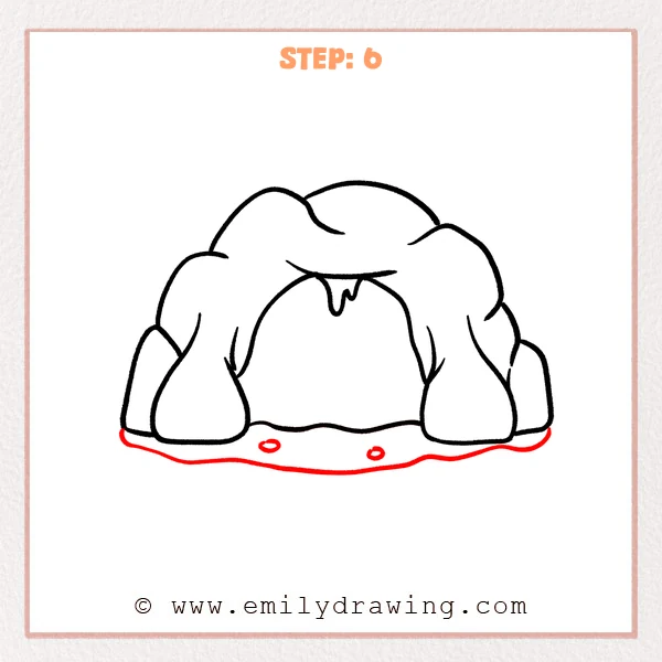 how to draw a cave - Cave Step 6 showing an uneven ground base with two small stones