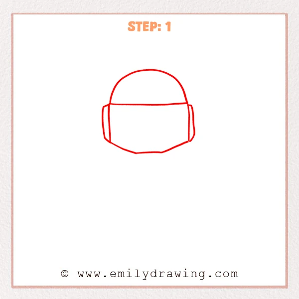 how to draw a boba fett - Step 1 progression of the boba fett drawing after the "outline the helmet" stage.