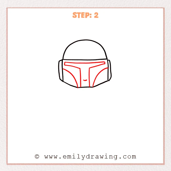 how to draw a boba fett - Step 2 progression of the boba fett drawing after the "add the visor" stage.
