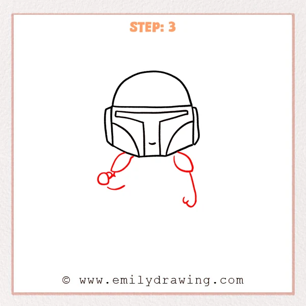 how to draw a boba fett - Step 3 progression of the boba fett drawing after the "sketch the arms" stage.
